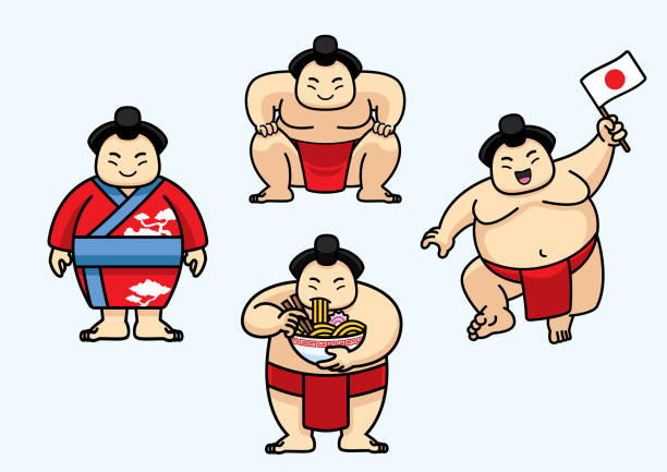 ilustrações, clipart, desenhos animados e ícones de conjunto de caractere de japão de sumô bonito - sumo