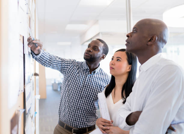 istock Business coworkers discussing over notes in office 915946362