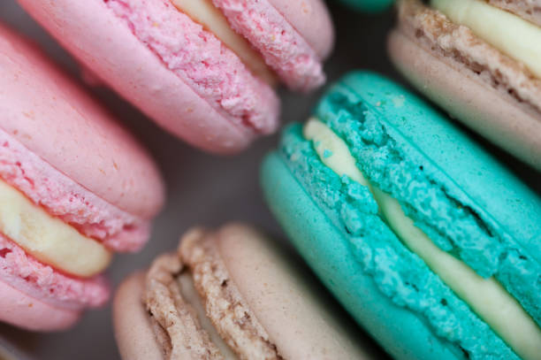 French pastel macaroons, top view