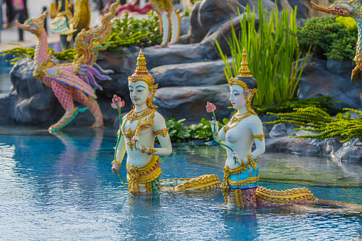 Bangkok, Thailand - December 25, 2017: Guardian angel sculpture, to decorate the Royal Crematorium of King Rama IX exhibition at Sanam Luang, Bangkok, Thailand