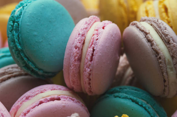 French pastel macaroons, top view