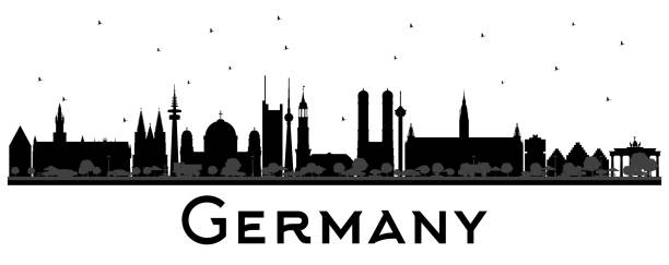 niemcy city skyline silhouette z czarnymi budynkami. - munich germany city panoramic stock illustrations