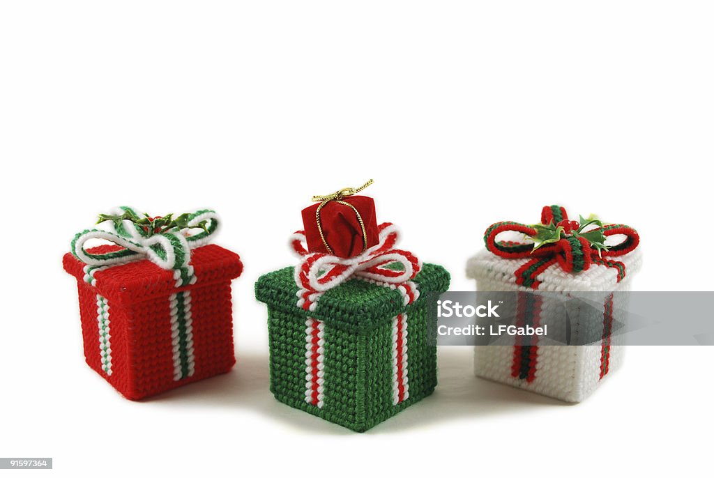 Três caixas de Presente de Natal excluem - Royalty-free Azevinho Foto de stock