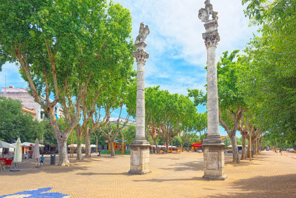 columna alameda de hércules en el centro de la ciudad de sevilla - es la ciudad más grande de la comunidad autónoma de andalucía, españa. - plaza de espana sevilla town square seville fotografías e imágenes de stock