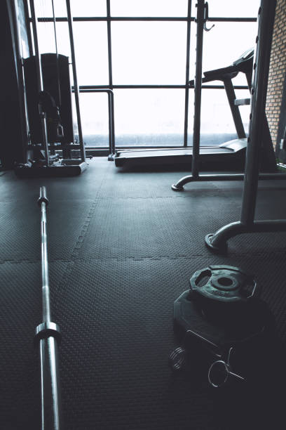 istock gym Gym equipment background workout 915977748