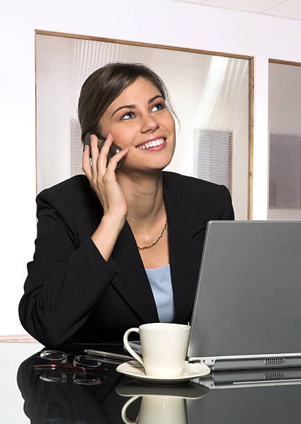 istock Beautiful secretary with laptop 91598459