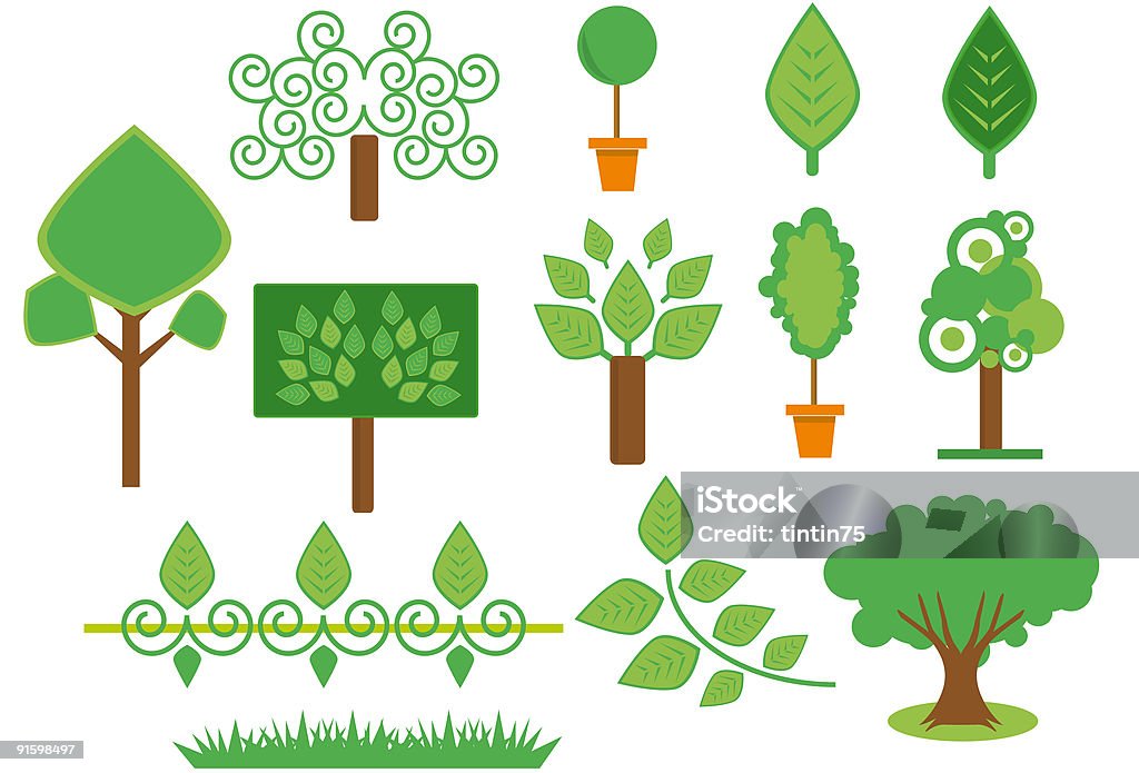 Conjunto de árvores e plantas - Royalty-free Caixa de Janela Ilustração de stock