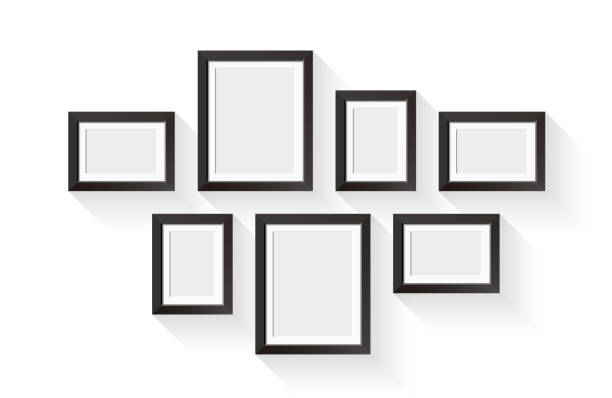 vektor-schwarz-bildrahmen-set isoliert auf weißem hintergrund - ausstellung fotos stock-grafiken, -clipart, -cartoons und -symbole