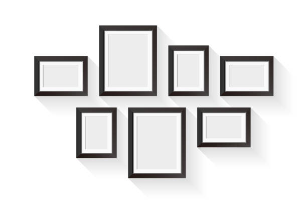 wektorowa czarna ramka na zdjęcia izolowana na białym tle - picture frame classical style elegance rectangle stock illustrations