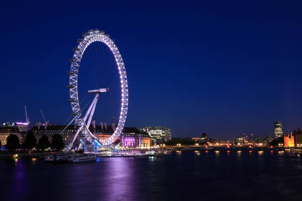 a london eye no período nocturno - millennium wheel - fotografias e filmes do acervo