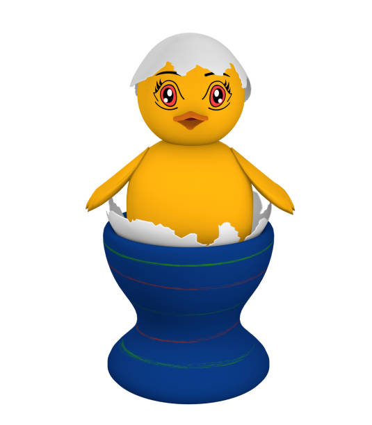 chicks that sit in an eggshell with eyes in manga style. - easter remote blue cute imagens e fotografias de stock