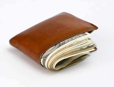 Poor man hand open empty wallet looking for money, broke, bankrupt concept