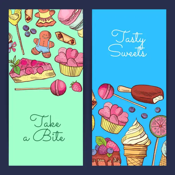 Vector illustration of Vector hand drawn sweets vertical banner templates