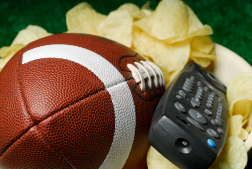 Football with Chip Bowl and TV Remote