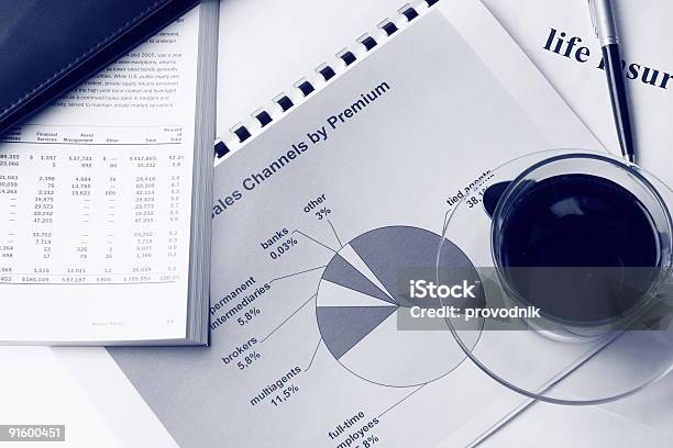 Foto de Tons Relatório Com Diagrama E Café e mais fotos de stock de Acessório - Acessório, Alimento básico, Banco - Edifício financeiro