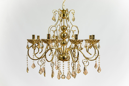 Crystal, old, ornate lighting fixture in 3D.