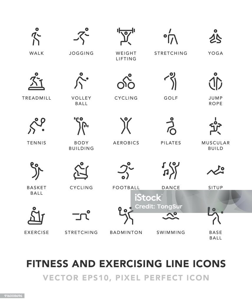 Fitness And Exercising Line Icons Fitness And Exercising Line Icons Vector EPS 10 File, Pixel Perfect Icons. Icon Symbol stock vector