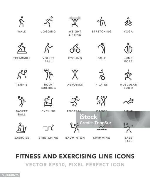 Fitness And Exercising Line Icons Stock Illustration - Download Image Now - Icon Symbol, Sport, Yoga