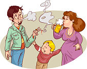Child s drawing of him and his parents with alcohol and smoking addictions