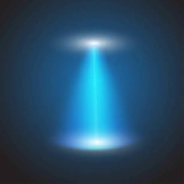 Vector illustration of UFO light beam isolated on checkered background. Vector illustration