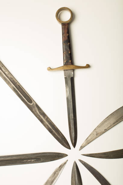 isolated dagger with assorted blades of weapons - greek revival style imagens e fotografias de stock