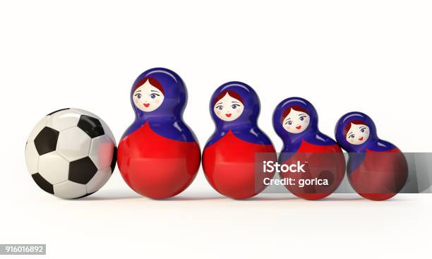 Russian Babushka Dolls With Football Ball Stock Photo - Download Image Now - Icon Symbol, Match - Sport, Russia