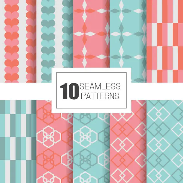 Vector illustration of Set of 10 seamless patterns with geometry design