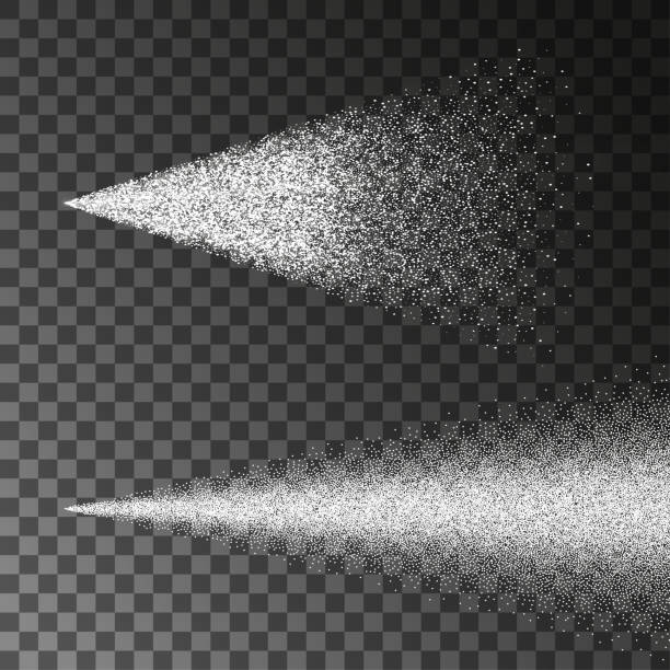 воздушная вода спрей туман вектор набор. распылитель туман изолированы на черном прозрачном фоне - spraying water stock illustrations
