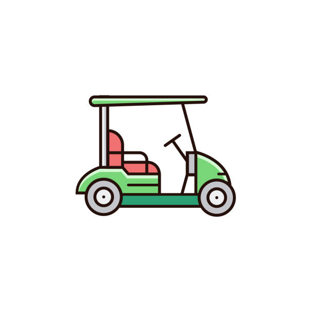 孤立した背景にゴルフ車やカート - フラット カラー線のアイコン、画像、絵文字。 - outline cart golf golf course点のイラスト素材／クリップアート素材／マンガ素材／アイコン素材