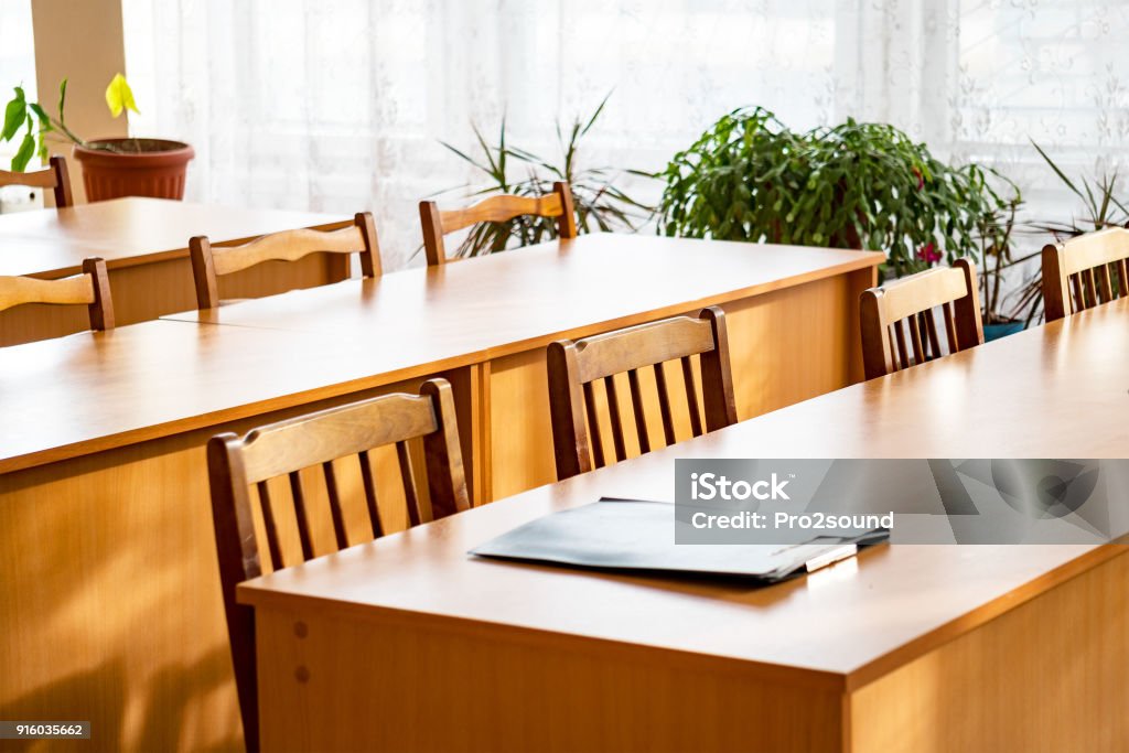 Student Class Table Empty Empty Tables In The Classroom Stock Photo - Download Image Now ...