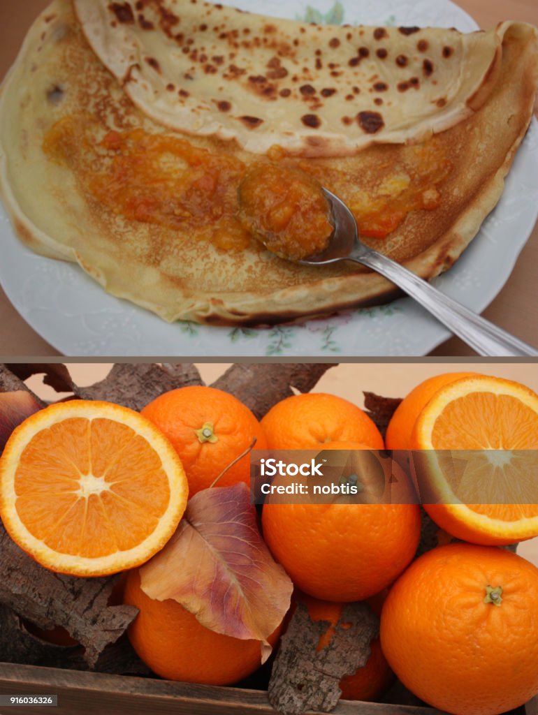 Crepe of the candlemas Crepe of the candlemas with jam of oranges and clementines of Corsican Breakfast Stock Photo