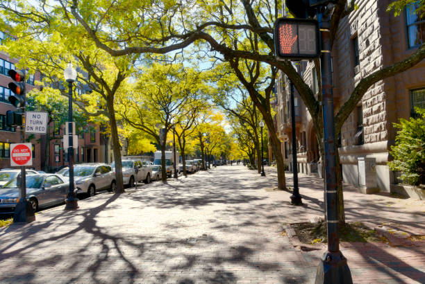 brownstones, back bay, boston. - boston back bay residential district brownstone foto e immagini stock