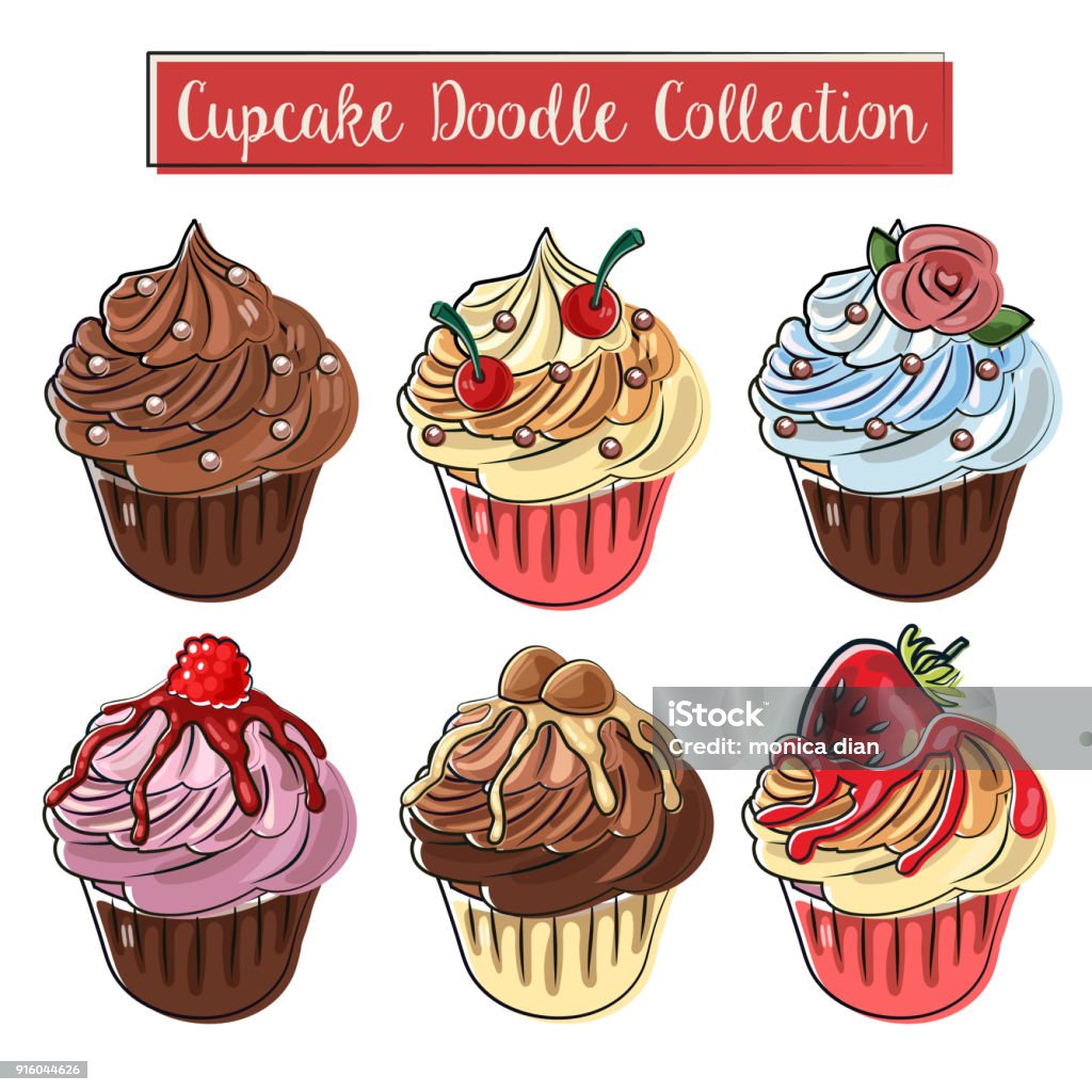 cupcake doodle collection Baguette stock vector