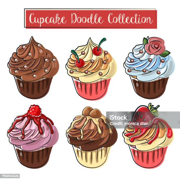 Cupcake Doodle Collection Stock Illustration - Download Image Now - Baguette, Baked Pastry Item, Baker - Occupation