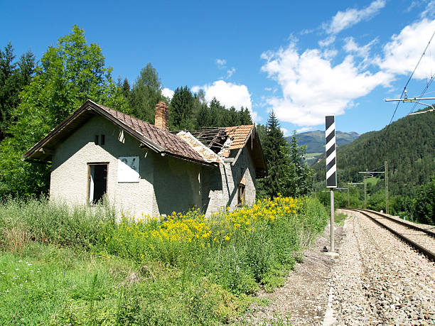 istock Abandoned building and railwaytrack 91604640