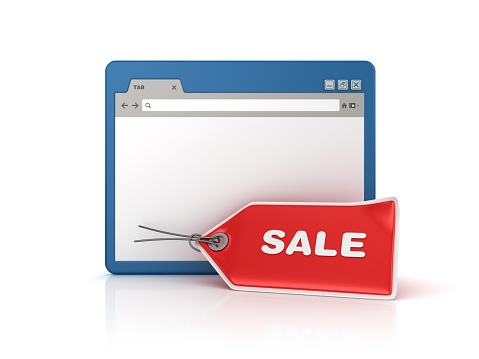 Web Browser with Sale Price Tag - White Background - 3D Rendering