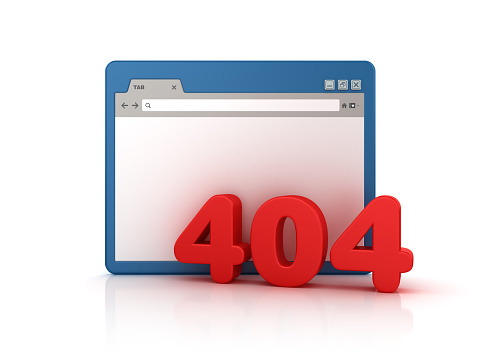 Web Browser with 404 Error - White Background - 3D Rendering