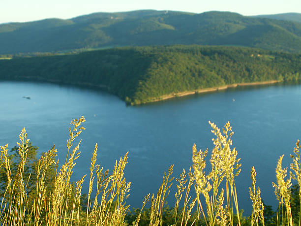 edersee im norden von 헤센 gesehen vom 성 waldeck - wasserspeicher 뉴스 사진 이미지