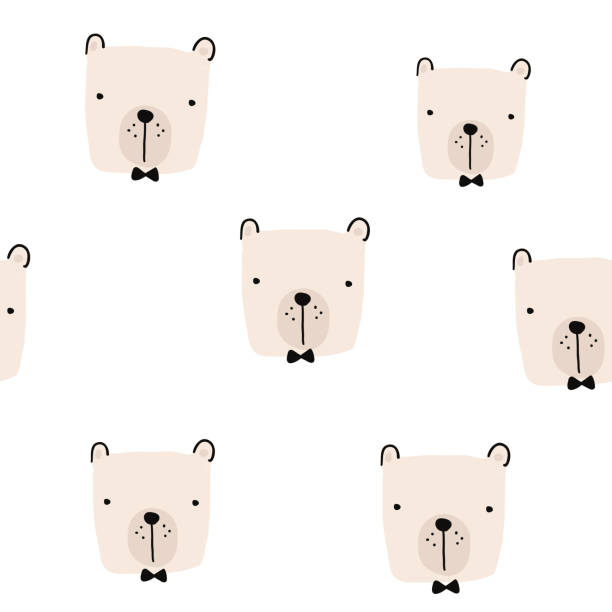 ilustraciones, imágenes clip art, dibujos animados e iconos de stock de patrón transparente con caras de oso hechos a mano. fondo infantil creativo. ideal para ropa de niños, tela, textil, decoración infantil, papel de embalaje. ilustración de vector - butterfly bandage