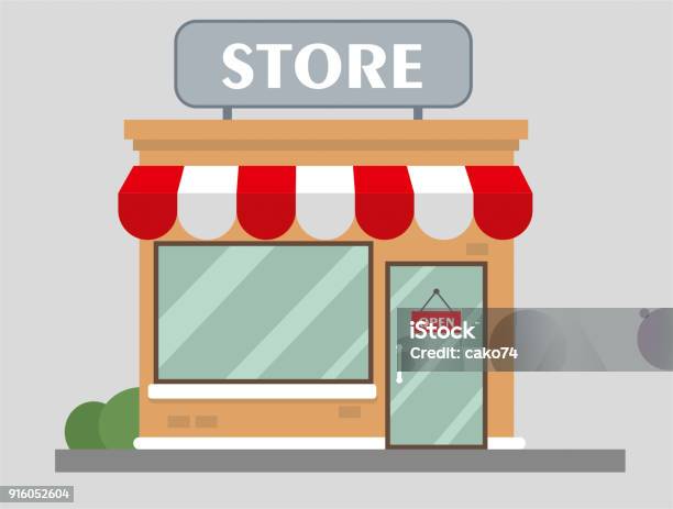 Store Front View Flat Design Stock Illustration - Download Image Now - Store, Shopping, Market - Retail Space