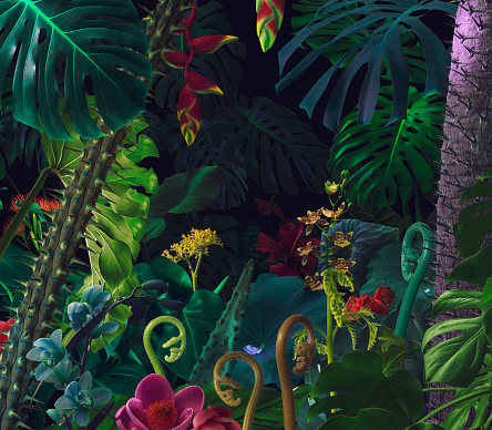Colorful night jungle background