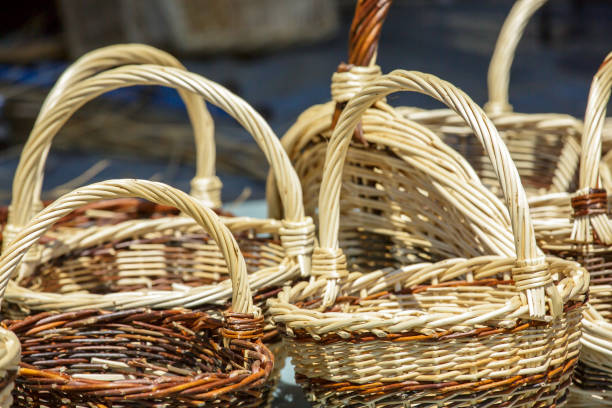 istock Handmade wicker basket in market under sunny day 916057444