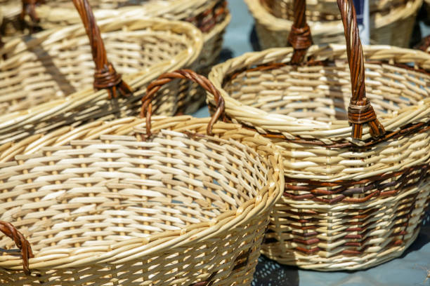 istock Handmade wicker basket in market under sunny day 916057460