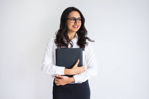 istock Happy Pretty Business Woman Holding Folder 916057838