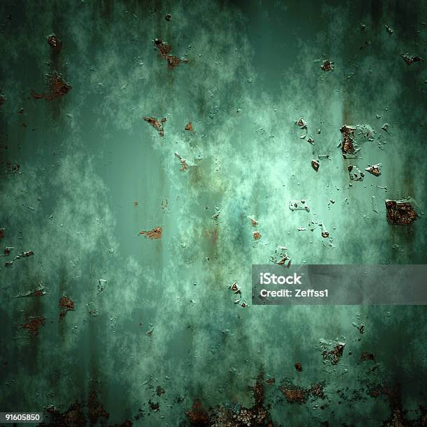 Green Painted Metal With Rust Traces Stock Photo - Download Image Now - Backgrounds, Metal, Rivet - Work Tool