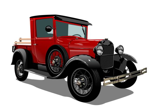 벡터 복고풍 트럭 - pick up truck old car traffic stock illustrations