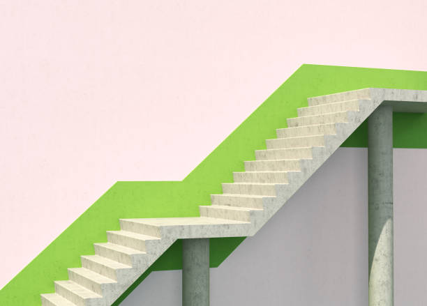 istock stairs leading upwards, against the wall background. 3d illustration 916064246