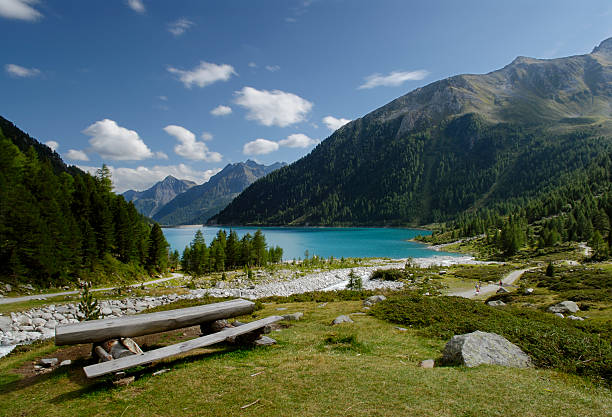 istock Wodden Bench Overlooking Neves Lake (Italian Alps) 91606550