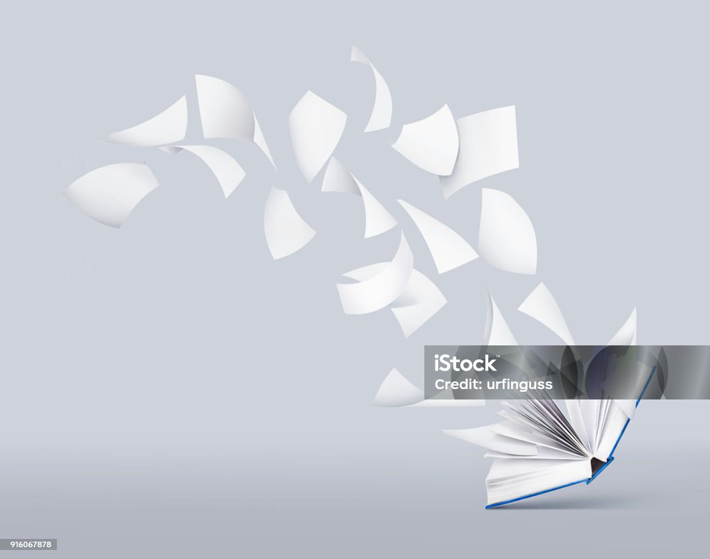 libro bianco con pagine volanti - Foto stock royalty-free di Volare