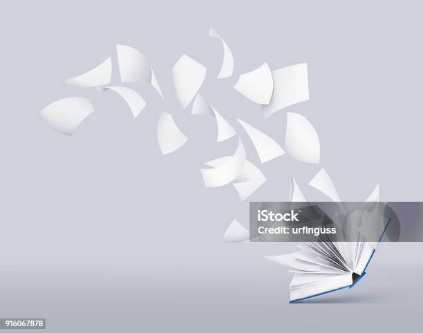 Blank Book With Flying Pages Stock Photo - Download Image Now - Flying, Book, Paper
